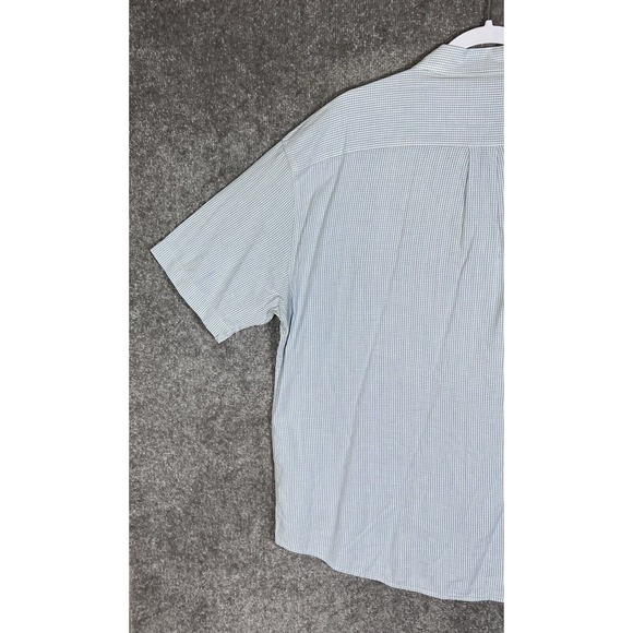 Old Navy Short Sleeve Mini Check Button Up‎ Shirt Mens Size XL Blue White Cotton - Picture 7 of 10